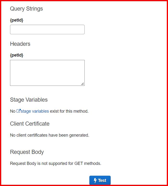 Picture showing the screen to test the API